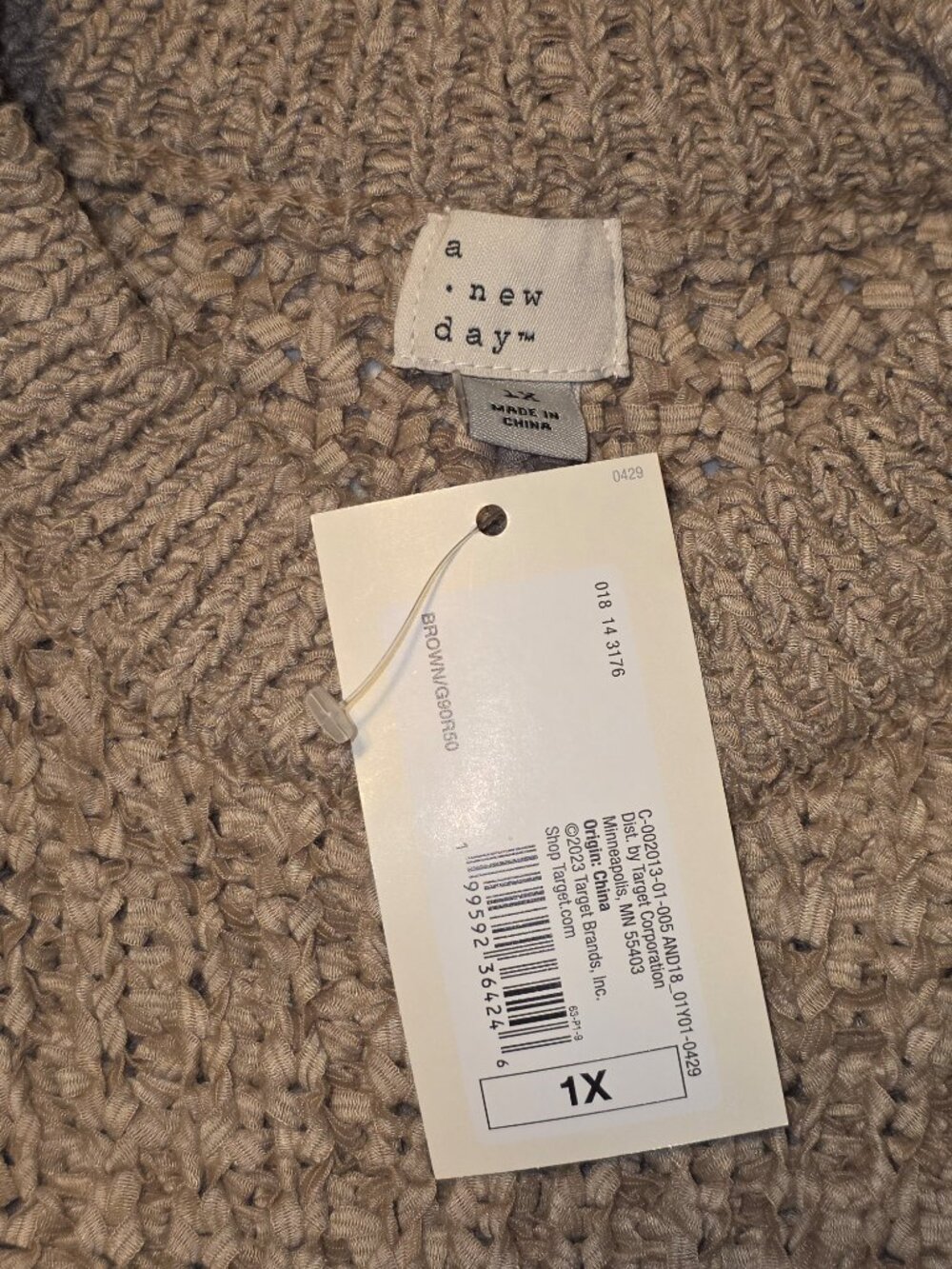 Women's Long Sleeve Round Neck Tape Yarn Pullover Sweater - A New Day™ Brown 1X‎ - Picture 5 of 5